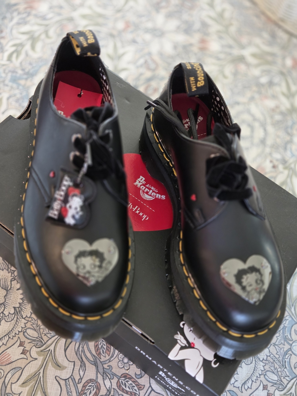 Dr. Martens X Betty Boop Heart Black Leather Accent Lace-Up Shoes - Picture 4 of 11
